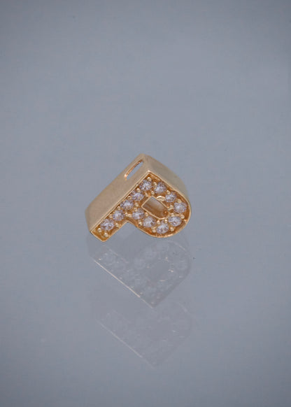Herraje Letra P con Swarovski Blanco 0.75gr / 0.6cm / 8mm — Oro Amarillo