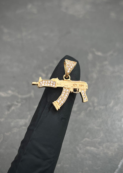 Dije Mp5 con Swarovski Blanco 3.9gr / 2.3cm / 25mm — Oro Amarillo