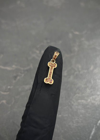 Dije Hueso con Swarovski Cafe 1.15gr / 1.9cm / 5.4mm — Oro Amarillo