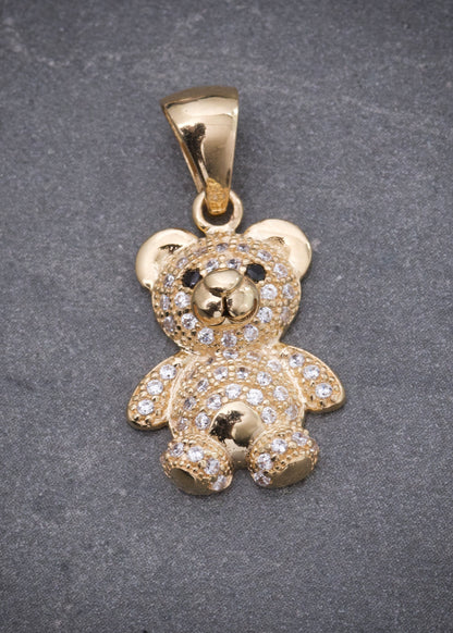 Dije Oso con Swarovski Negro y Blanco 2.6gr / 2.4cm / 12mm — Oro Amarillo