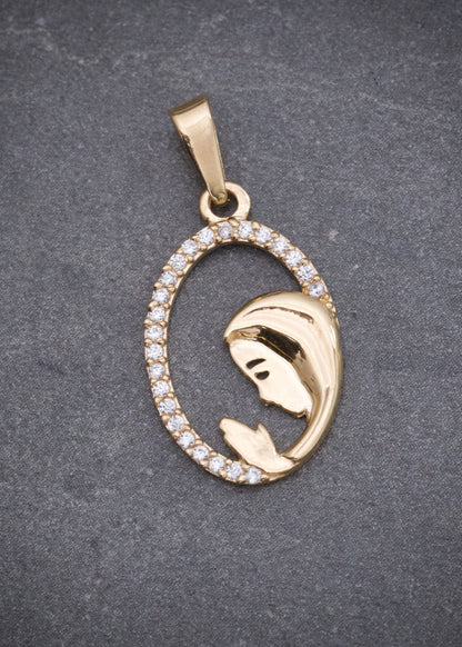 Dije Virgen Maria con Swarovski Blanco 1gr / 2.4cm / 12mm — Oro Amarillo
