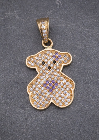 Dije Oso Th con Swarovski Morado y Blanco 2.5gr / 2.7cm / 14mm — Oro Amarillo