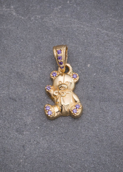 Dije Oso con Swarovski Morado 1.4gr / 1.7cm / 9mm — Oro Amarillo