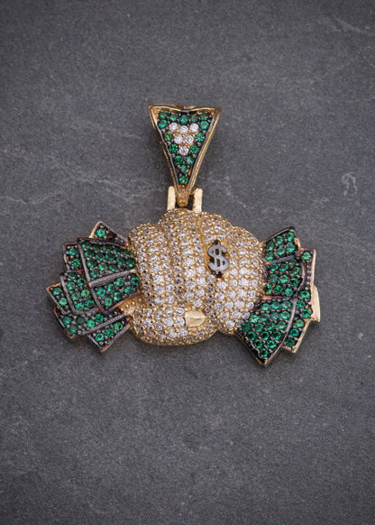 Dije Dinero con Swarovski Verde y Blanco 7.8gr / 3cm / 30mm — Oro Amarillo