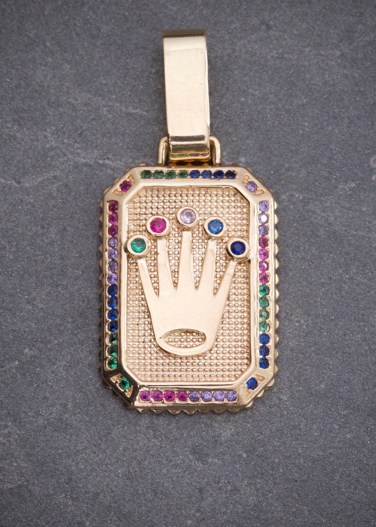 Dije Rx con Swarovski Multicolor 5.45gr / 3.8cm / 18mm — Oro Amarillo