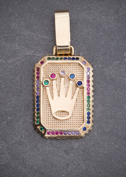 Dije Rx con Swarovski Multicolor 5.45gr / 3.8cm / 18mm — Oro Amarillo
