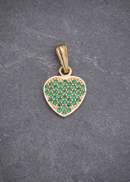 Dije Corazon con Swarovski Verde 1.1gr / 1.7cm / 10mm — Oro Amarillo