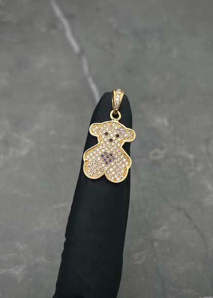 Dije Oso Th con Swarovski Morado y Blanco 2.5gr / 2.7cm / 14mm — Oro Amarillo