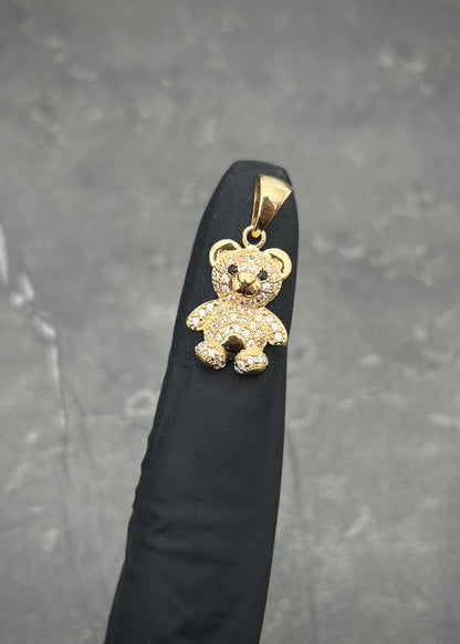 Dije Oso con Swarovski Negro y Blanco 2.6gr / 2.4cm / 12mm — Oro Amarillo