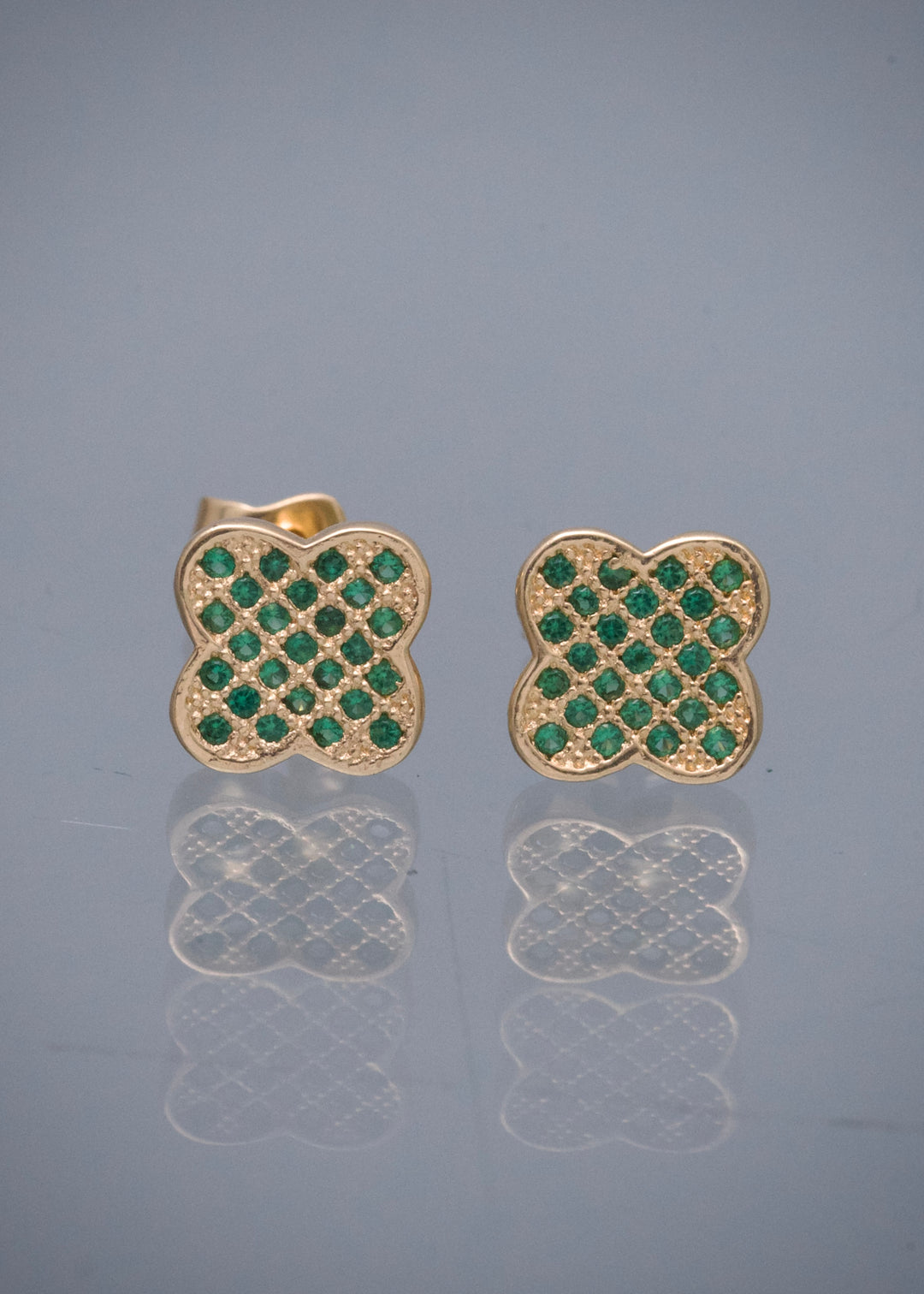 Topos Lucky Clover con Swarovski Verde 2gr / 0.7cm / 7mm — Oro Amarillo