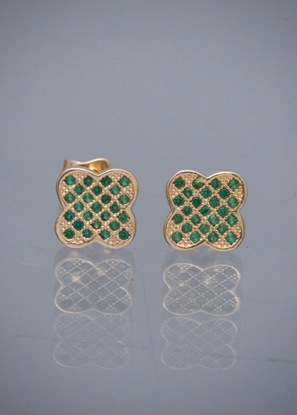 Topos Lucky Clover con Swarovski Verde 2gr / 0.7cm / 7mm — Oro Amarillo