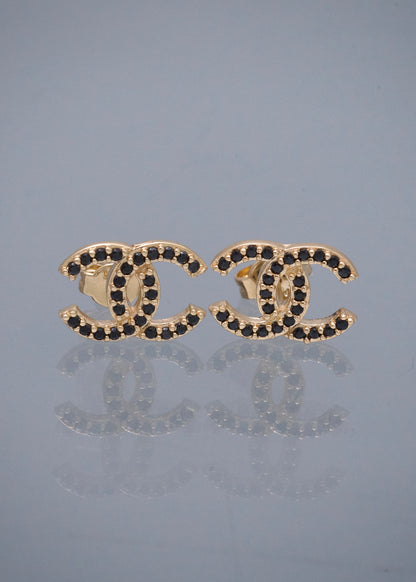 Topos ch con Swarovski Negro 1.95gr / 0.8cm / 11mm — Oro Amarillo