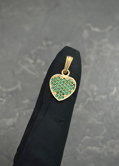 Dije Corazon con Swarovski Verde 1.1gr / 1.7cm / 10mm — Oro Amarillo