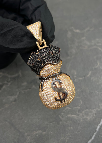 Dije Bolsa de Dinero con Swarovski Negro y Blanco 13.85gr / 5cm / 21mm — Oro Amarillo