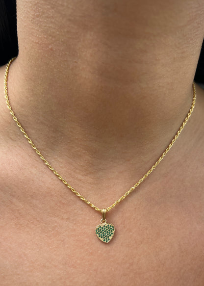 Dije Corazon con Swarovski Verde 1.1gr / 1.7cm / 10mm — Oro Amarillo