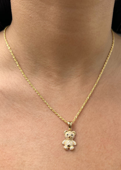 Dije Oso con Swarovski Negro y Blanco 2.6gr / 2.4cm / 12mm — Oro Amarillo