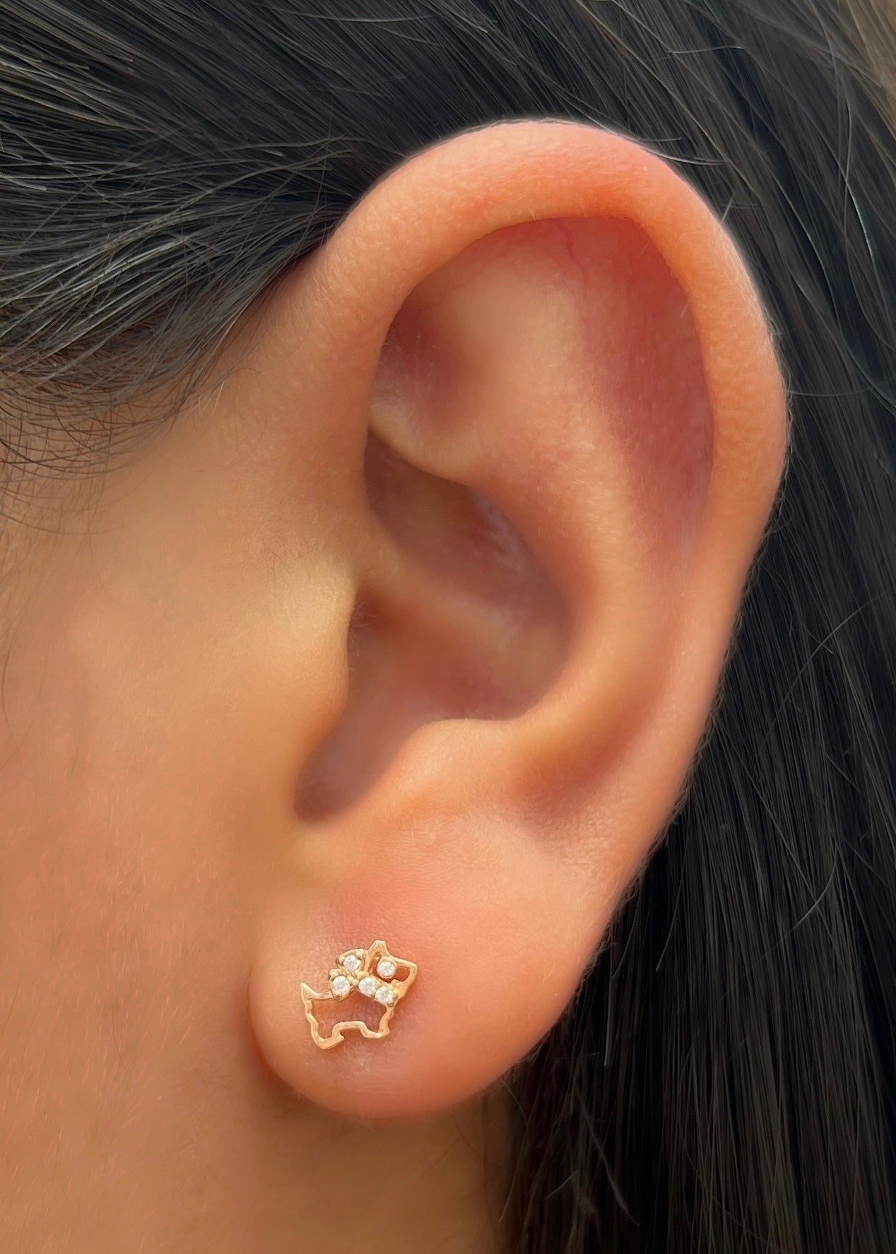 Topos de perro con swarovski blanco 0.7gr / Largo 0,5cm / Oro Rosado Nac B