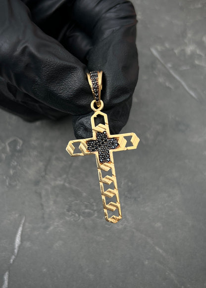 Dije cruz con swarovski negro 4.3gr / Largo 4.7cm / Oro Amarillo Nac M