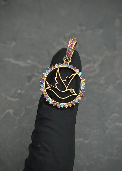 Dije paloma con swarovski multicolor 2.2gr / 3cm / Oro Rosado Nac M