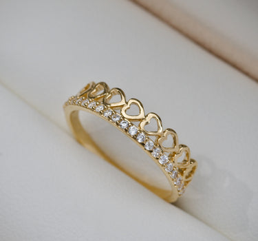 Anillo con linea de swarovski blanco en corazones 2.15gr / Oro Amarillo Nac B