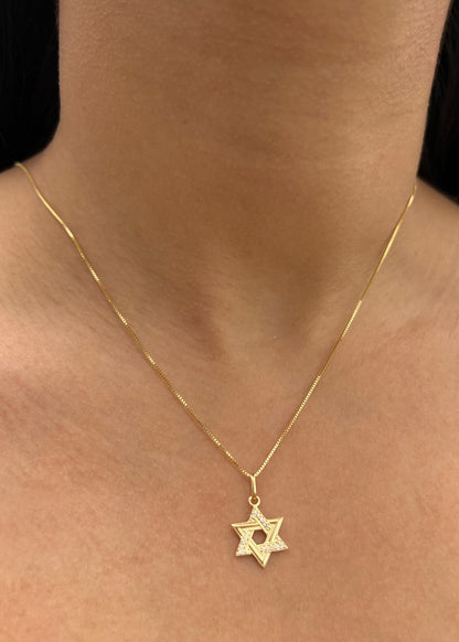 Dije Estrella de David con Swarovski Blanco 1.05gr / 2.1cm / 12.4mm — Oro Amarillo