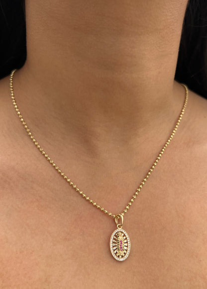 Dije Virgen de Guadalupe con Swarovski 2.3gr / 2.5cm / 12mm — Oro Amarillo