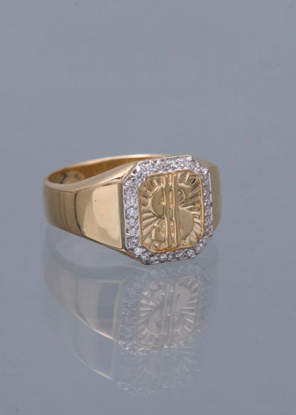 Anillo Signo Peso con Swarovski Blanco 4.4gr / Talla 9 1/2 — Oro Amarillo