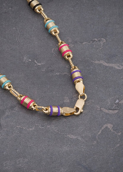 Cadena Rustica con Cauchos Multicolor 13.65gr / 60cm / 4.5mm — Oro Amarillo