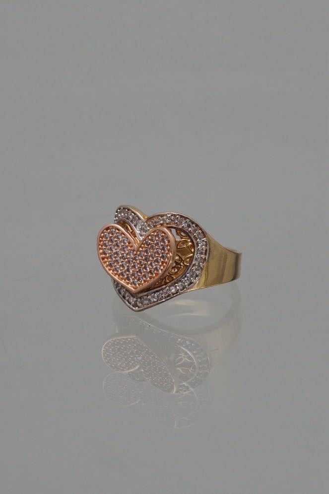 Anillo corazon con swarovski blanco 6gr / TALLA 5 1/2 / Dos Oros Nac P