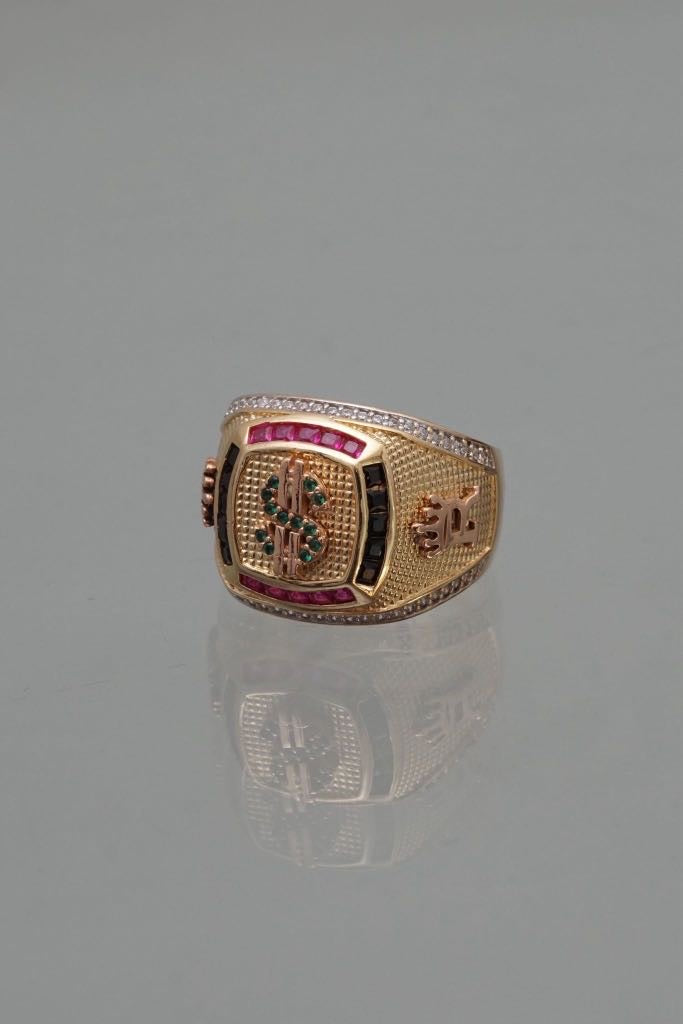 Anillo signo peso con swarovski multicolor 10.85gr / TALLA 9 3/4 / Dos Oros Nac P