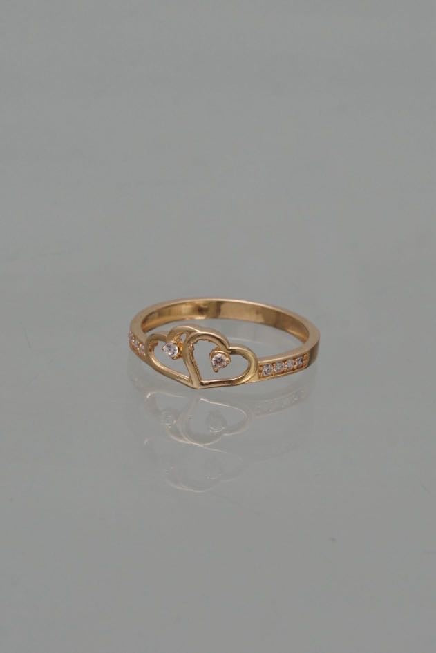 Anillo corazones con swarovski blanco 1.8gr / Talla 7 1/4 — Oro Amarillo