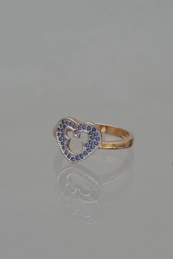 Anillo corazon con swarovski azul 2.5gr / Talla 5 3/4 — Oro Amarillo
