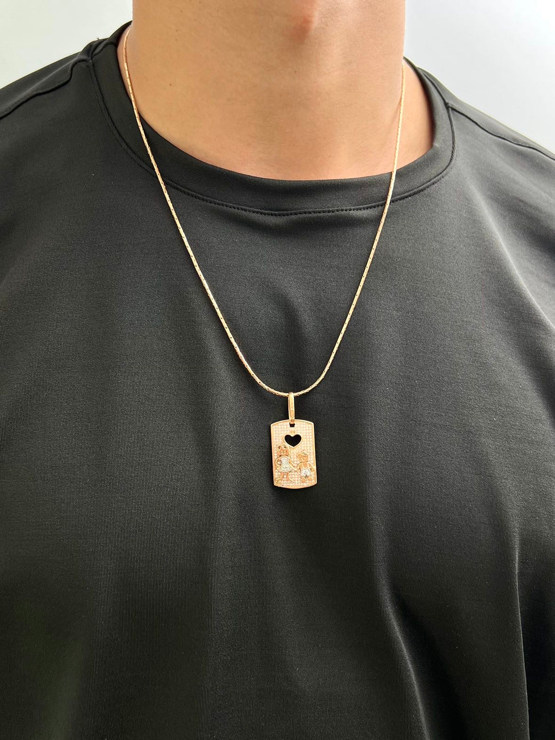 Dije placa de niños con swarovski blanco 8.1gr / Largo 4cm — Oro Rosado