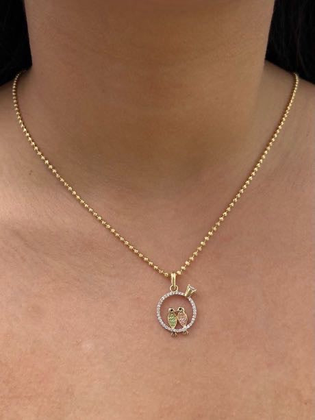 Dije pajaros con swarovski 2.15gr / Largo 2.5cm / Oro Amarillo Nac P