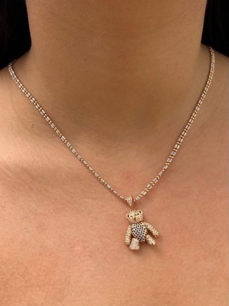 Dije articulado con swarovski azul y blanco 7.5gr / Largo 3cm — Oro Rosado