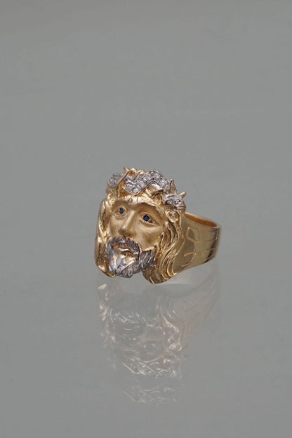 Anillo rostro de jesus con swarovski 8.6gr / TALLA 10 1/4 / Oro Amarillo Nac P