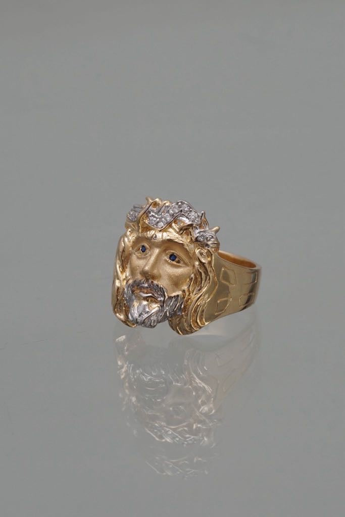Anillo rostro de jesus con swarovski 8.6gr / TALLA 10 1/4 / Oro Amarillo Nac P