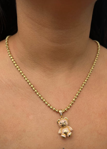 Dije oso con swarovski rosado 7.6gr / Largo 3.3cm / Oro Amarillo Nac M