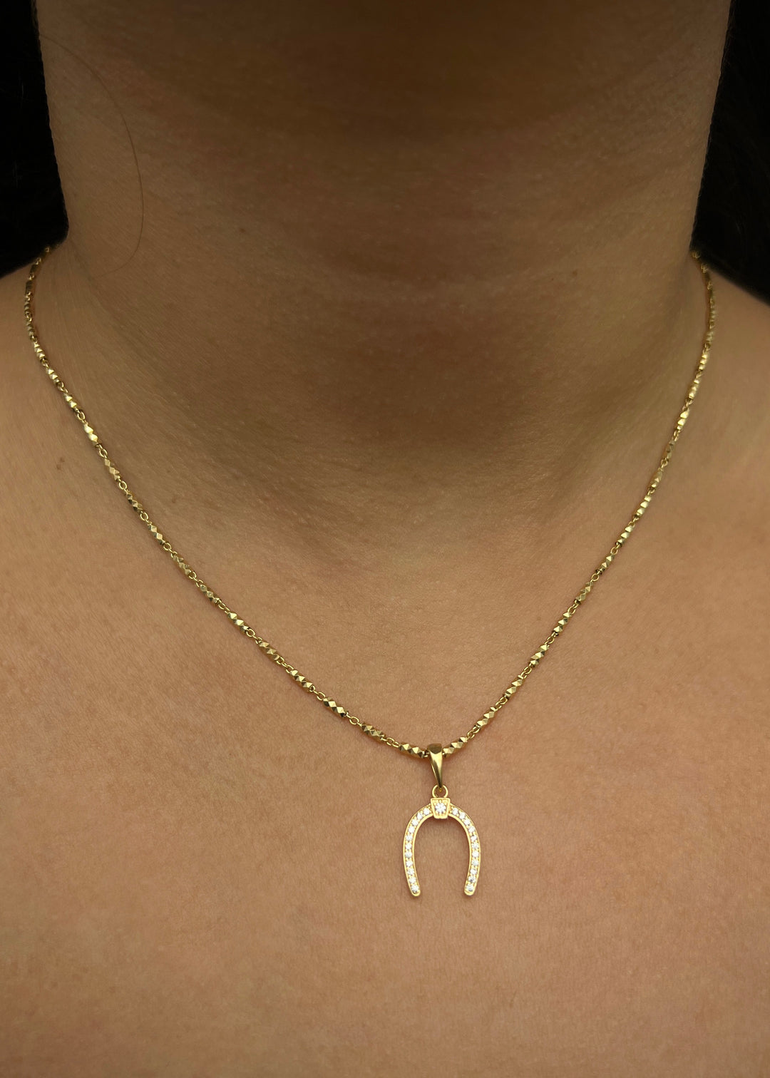 Dije herradura con swarovski blanco 1gr / Largo 2.1cm — Oro Amarillo