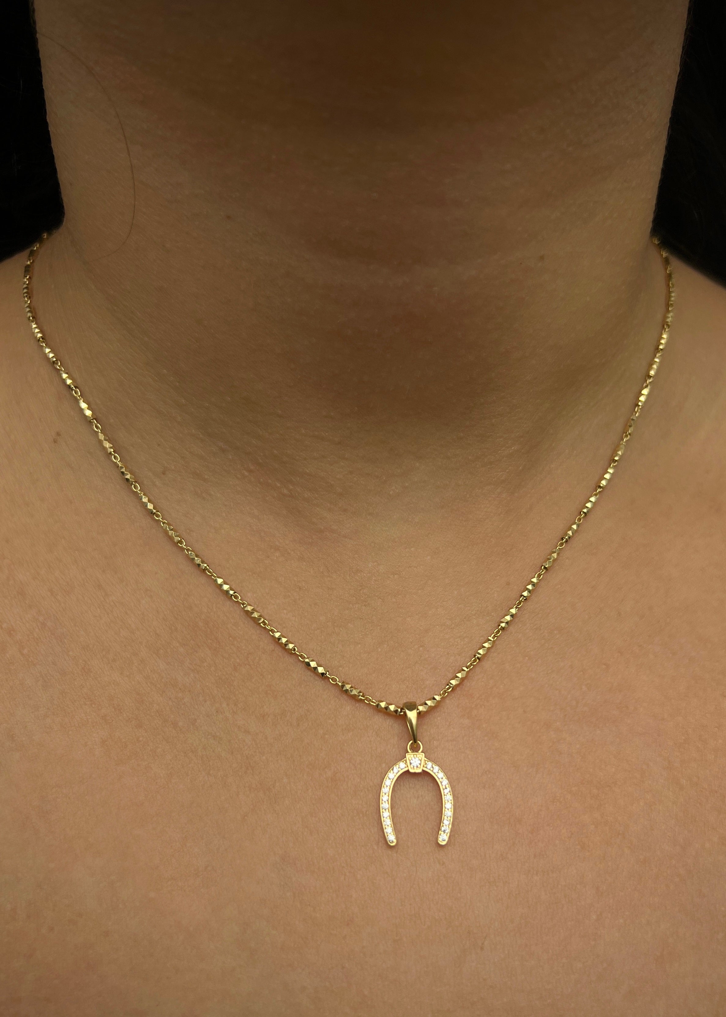 Dije herradura con swarovski blanco 1gr / Largo 2.1cm / Oro Amarillo Nac M