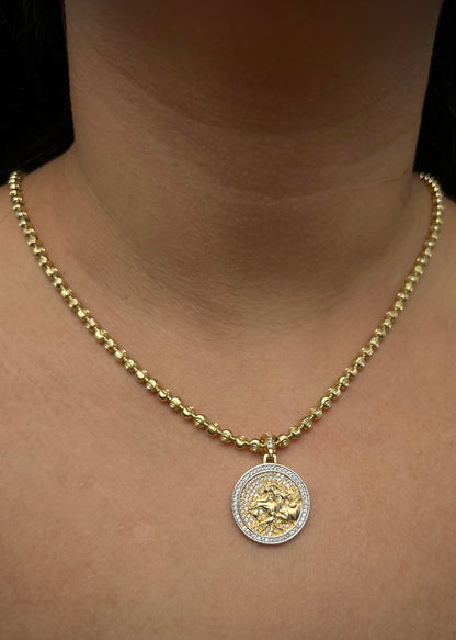 Dije placa de caballo con swarovski blanco 6gr / Largo 3cm / Oro Amarillo Nac M