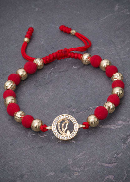 Pulsera en hilo rojo con herraje virgen maria 3.85gr / Oro Amarillo (Joya) M