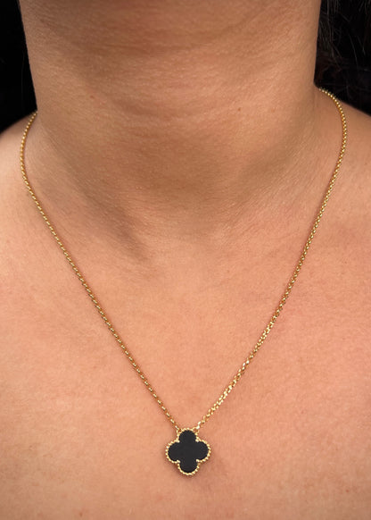 Cadena lucky clover piedra negra 4gr / Largo 50cm / Oro Amarillo italy cte M