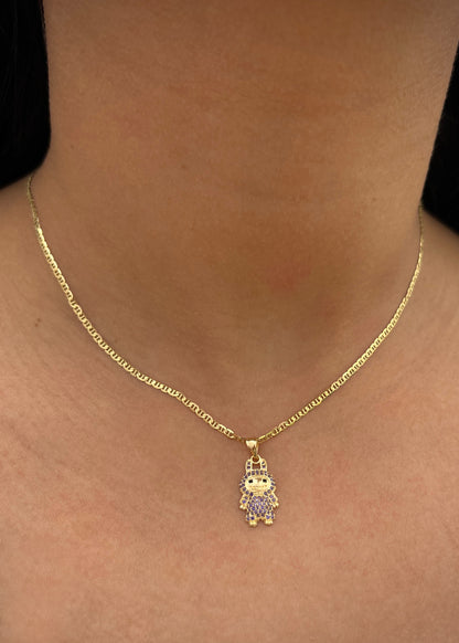 Dije labubu con swarovski morado 1.2gr / Largo 2.1cm / Oro Amarillo Nac B