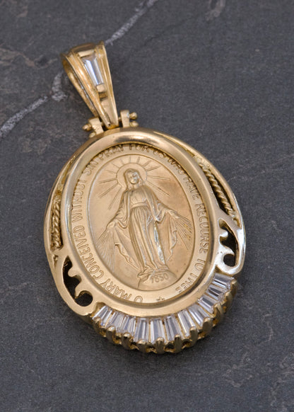 Dije Virgen de la Milagrosa con Swarovski 15.5gr / 5cm / 28mm — Oro Amarillo