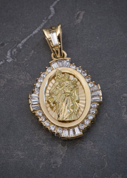 Dije Virgen del Carmen con Swarovski Blanco 9.45gr / 4cm / 23.6mm — Oro Amarillo