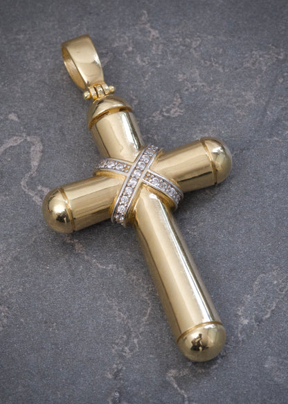 Dije Cruz con Swarovski Blanco 11.2gr / 5cm / 26.5mm — Oro Amarillo