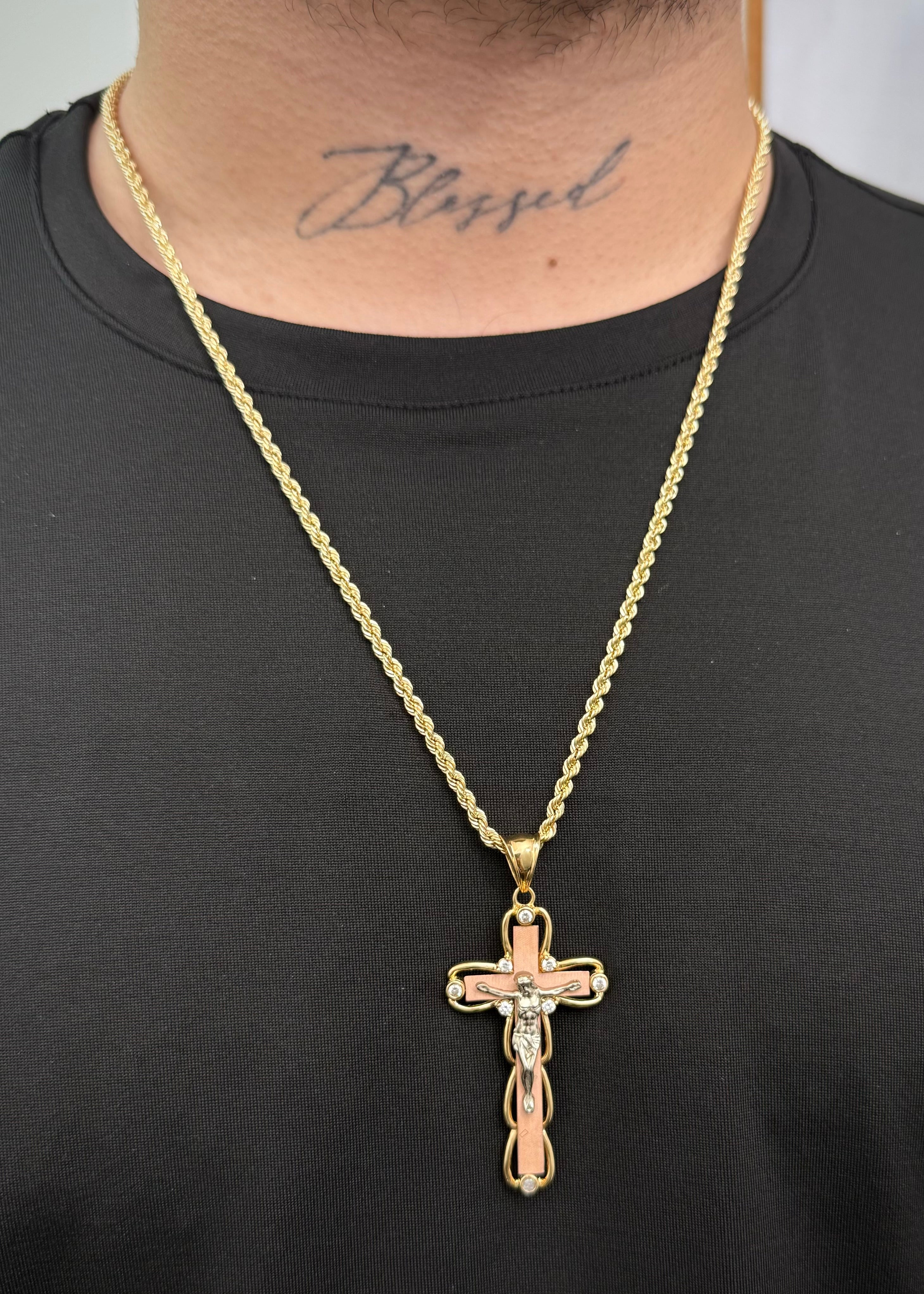 Dije Cristo con Swarovski Blanco 14.9gr / 6.5cm / 30.7mm — Tres Oros