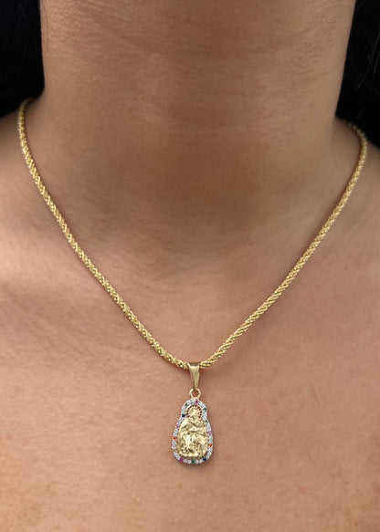 Dije Virgen del Carmen con Swarovski Multicolor 2.45gr / 3.1cm / 12mm — Oro Amarillo