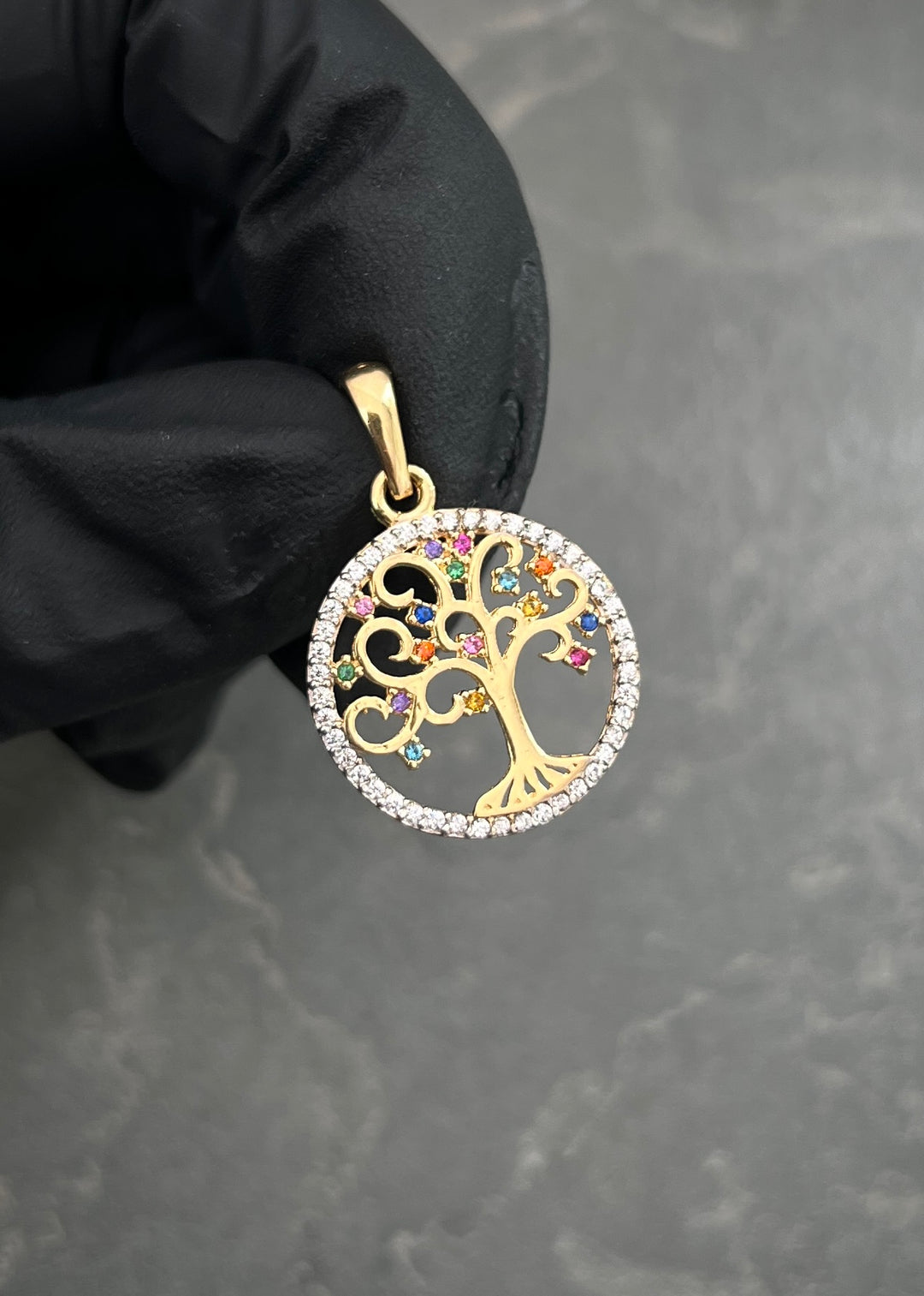 Dije Arbol de la Vida con Swarovski 2.2gr / 2.7cm / 18mm — Oro Amarillo